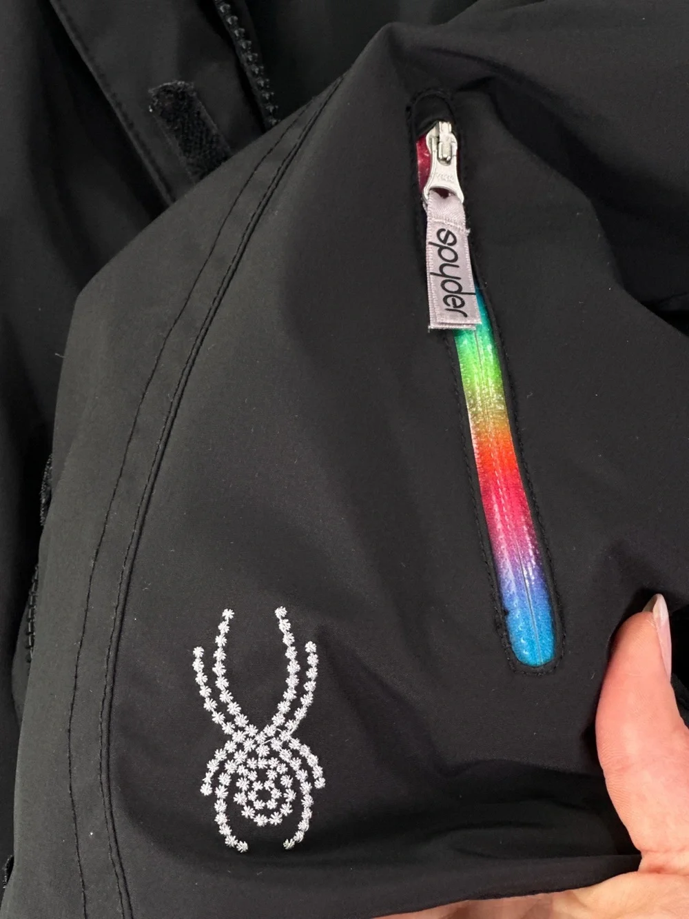 Spyder Girls Ski Jacket Rainbow Zipper Rhinestone Black Size 8